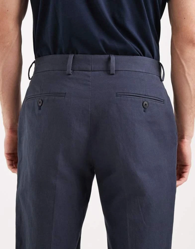 ASOS ASOS DESIGN slim suit trousers in navy cotton linen blend 4