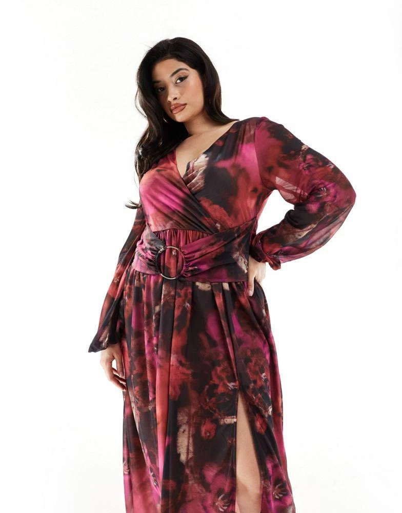 ASOS ASOS DESIGN Curve plunge midi dress in blurred floral print 2