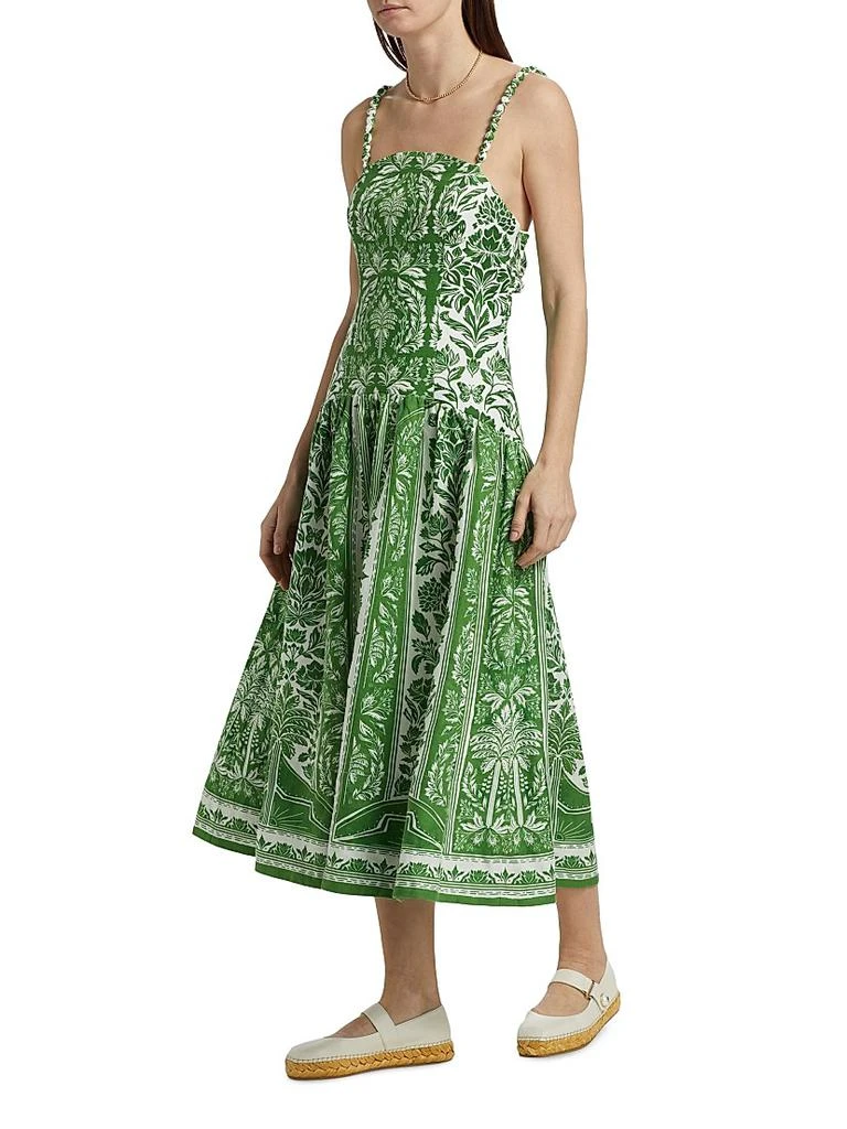green emerald velvet dress Farm Rio Monstera Linen Midi Dress in Multi main image 0