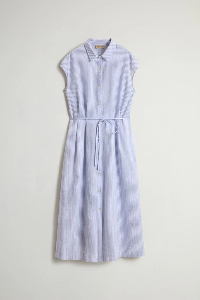Woolrich Stretch Seersucker Cotton Shirt Dress - Women - Blue 5