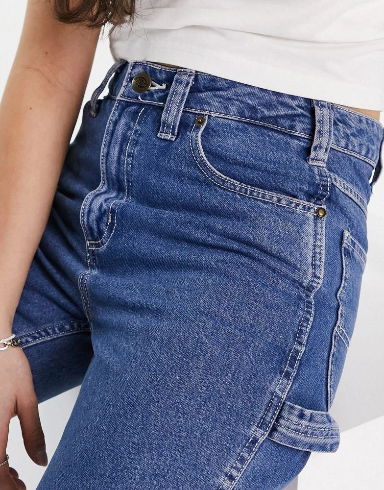 DICKIES Dickies ellendale mid rise straight fit denim mom jeans in classic blue 5