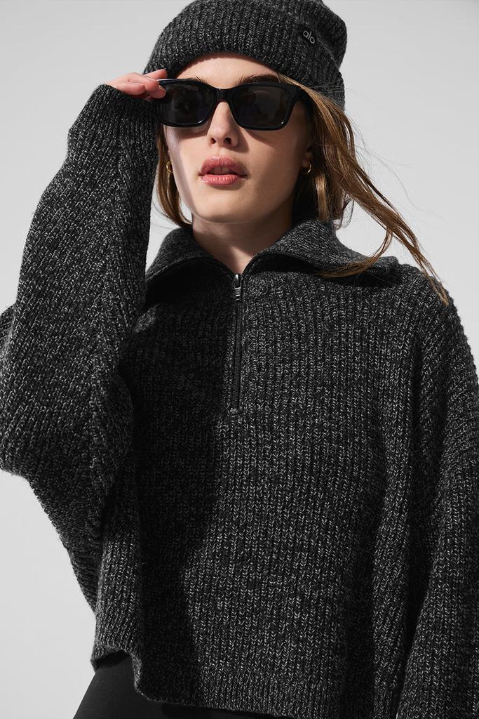 Alo Marl Sweater 1/4 Zip Pullover - Mushroom Marl