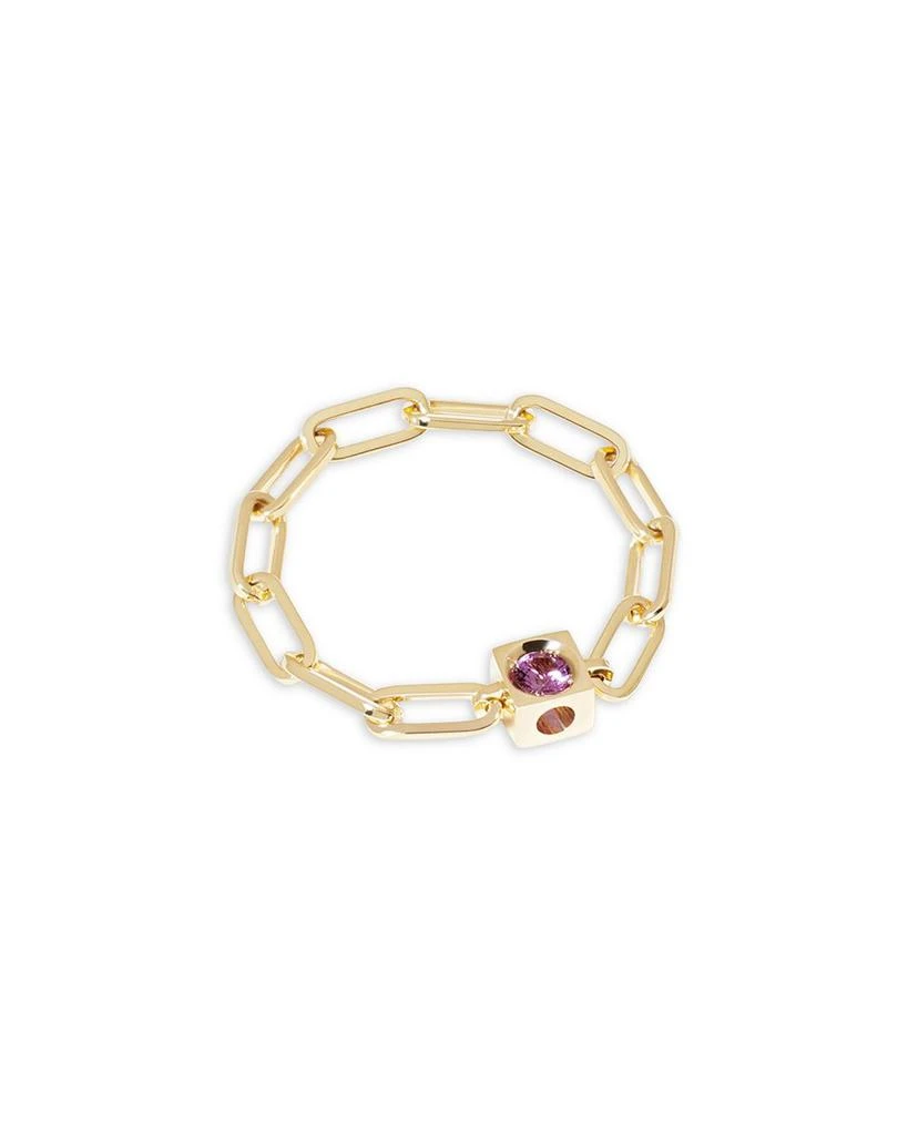 Dinh Van 18K Yellow Gold Le Cube Diamont Pink Sapphire Chain Ring 2