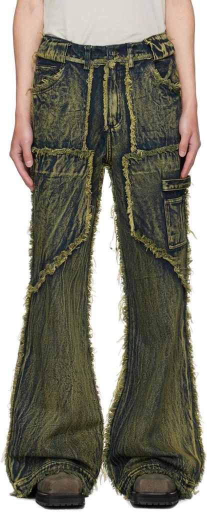 NO/FAITH STUDIOS Green & Blue Flared Jeans 1