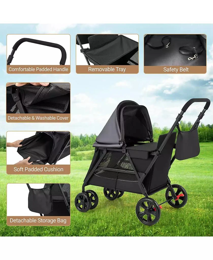 Gymax Dog Stroller for Small Medium Dogs w/ Dual Entry Ramp All-Terrain Wheels 8
