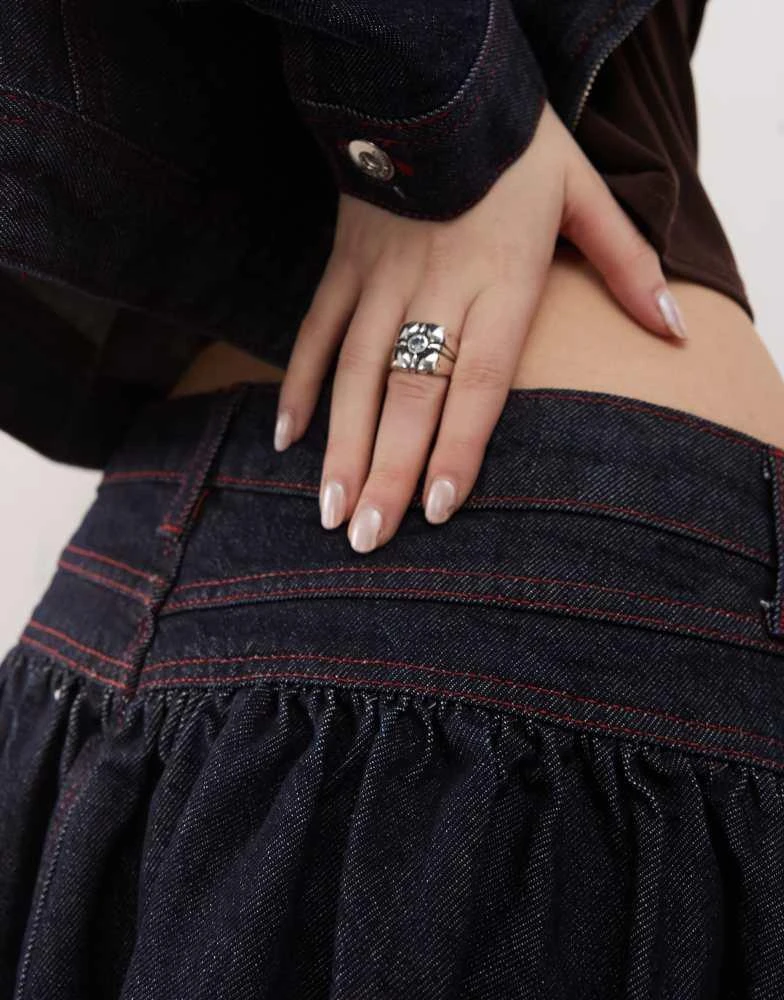 COLLUSION COLLUSION denim drop waist midi skirt co-ord in rinse wash 5
