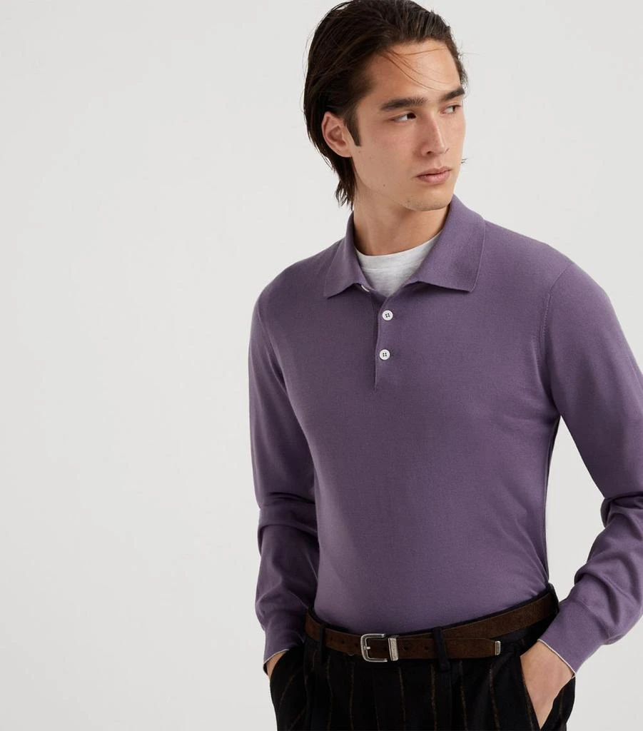 Brunello Cucinelli Wool Long-Sleeve Polo Shirt 3