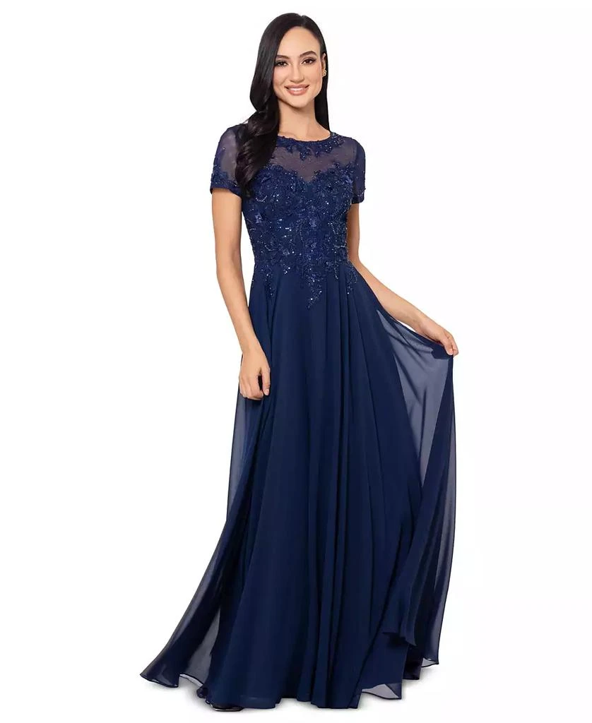 XSCAPE Petite Embellished Illusion-Bodice Gown 2