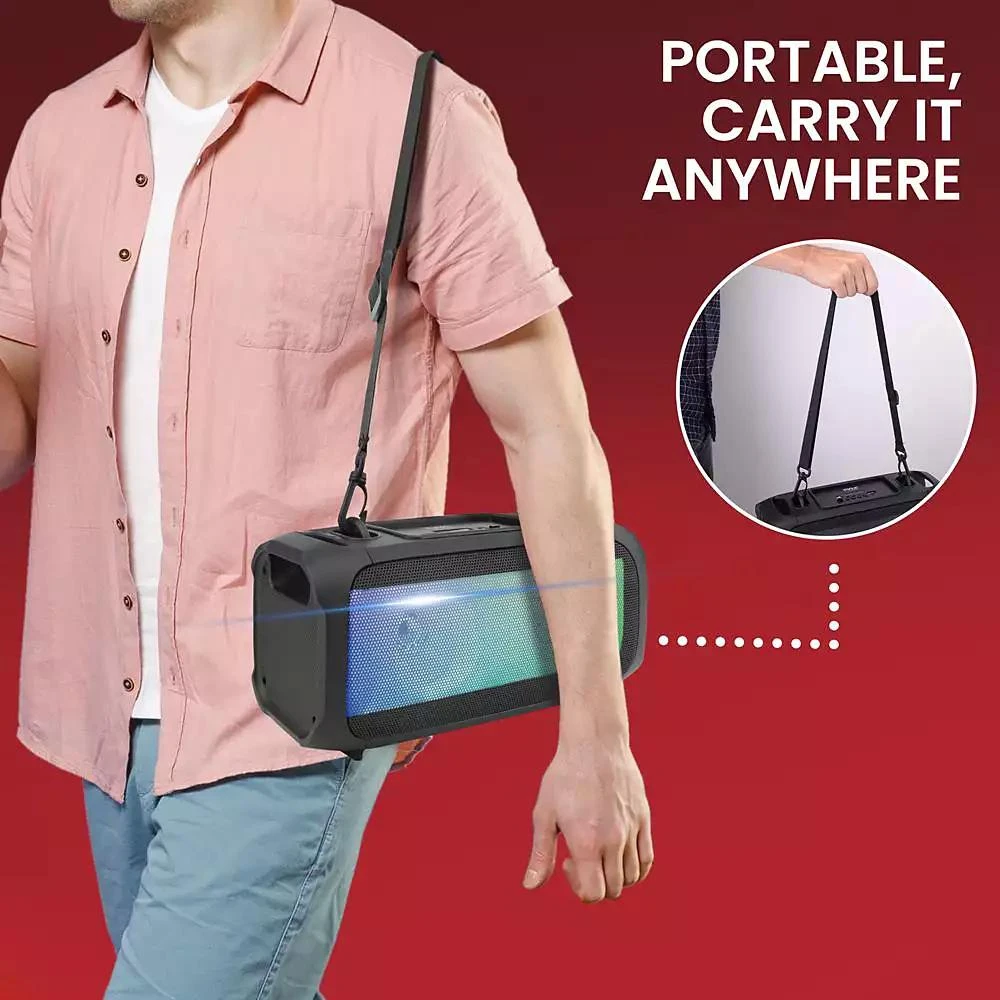 Pyle Wireless Bluetooth BoomBox Stereo Speaker System with Full Panel LED Lights, FM Radio, and Microphone Input 5