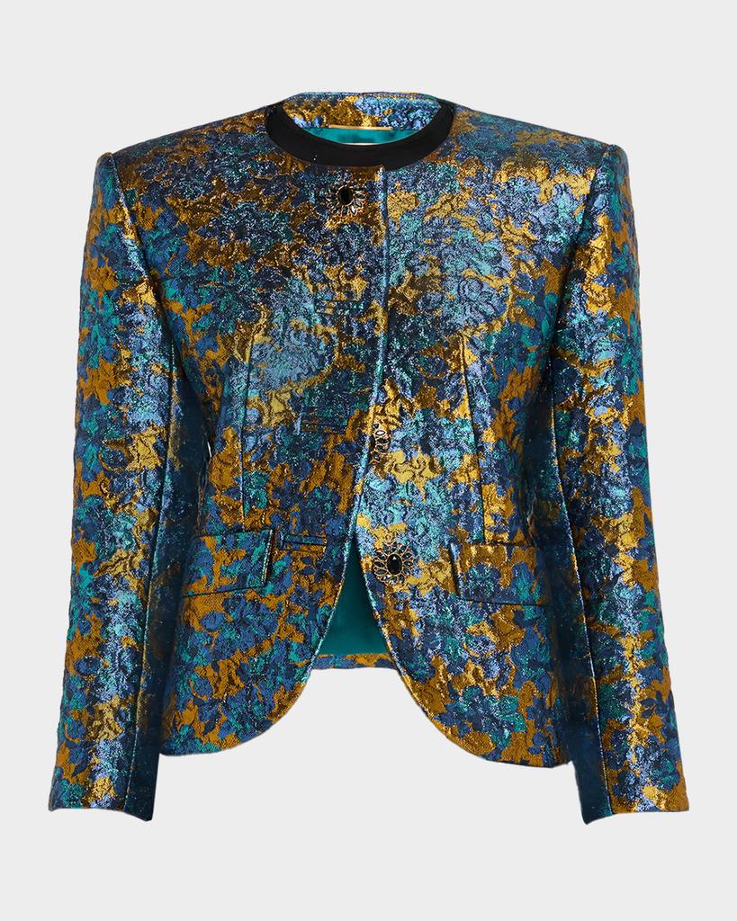 Yves Saint Laurent Metallic Floral Brocade Single-Breasted Jacket