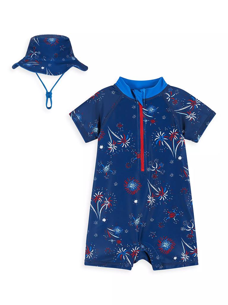 Andy & Evan Baby Boy's Sailboat Print Rashguard One-Piece & Bucket Hat Set