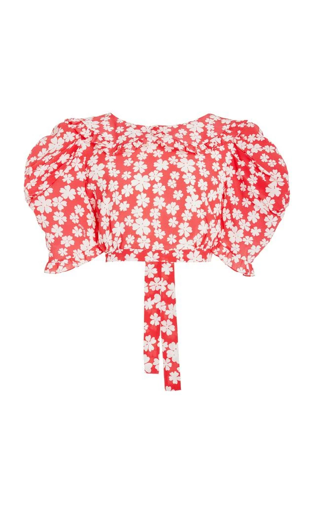 Miu Miu Miu Miu - Puff-Sleeve Floral Silk Open-Back Crop Top - Floral - IT 40 - Moda Operandi 1