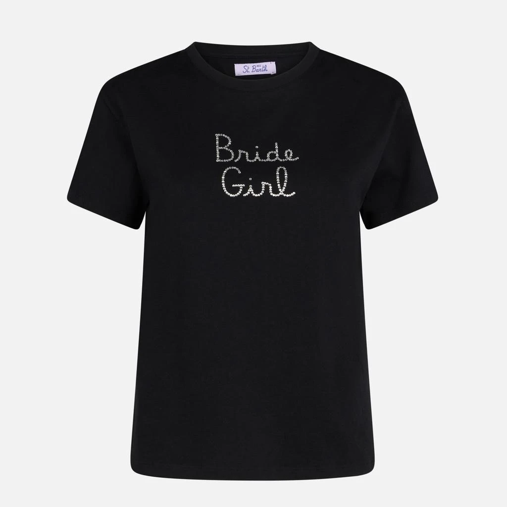 Mc2 Saint Barth Woman Cotton T-shirt With Bride Girl Rhinestone Embroidery 2