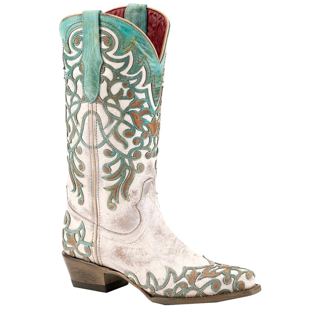 Ferrini Ivy Embossed Embroidered Snip Toe Pull On Cowboy Boots 2