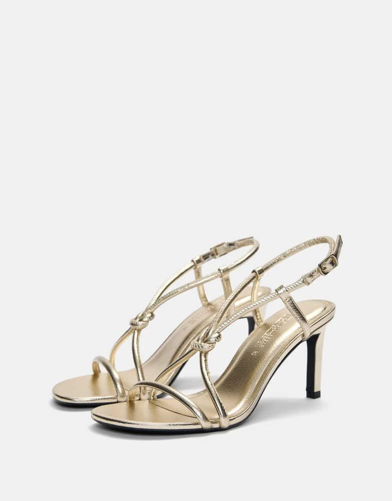 Pull&Bear Pull&Bear knotted high heel sandals in gold 3