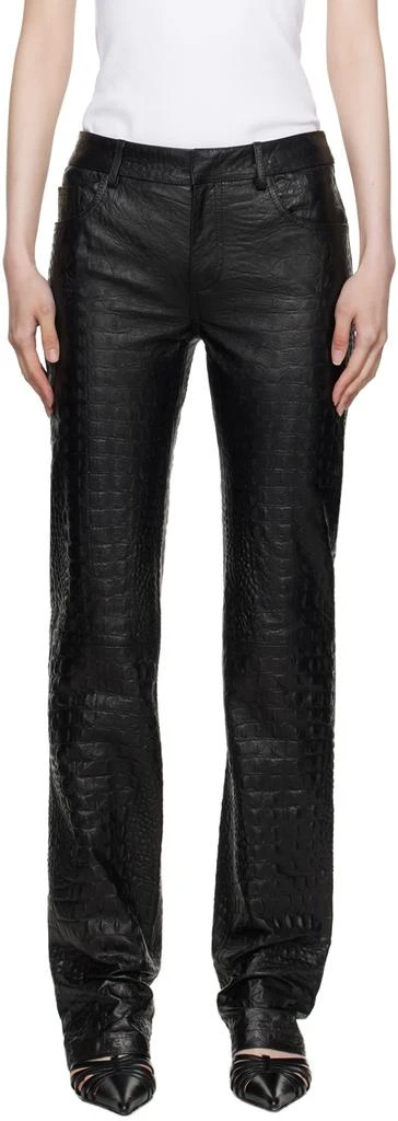 BLUMARINE Black Crocodile-Effect Leather Pants 1