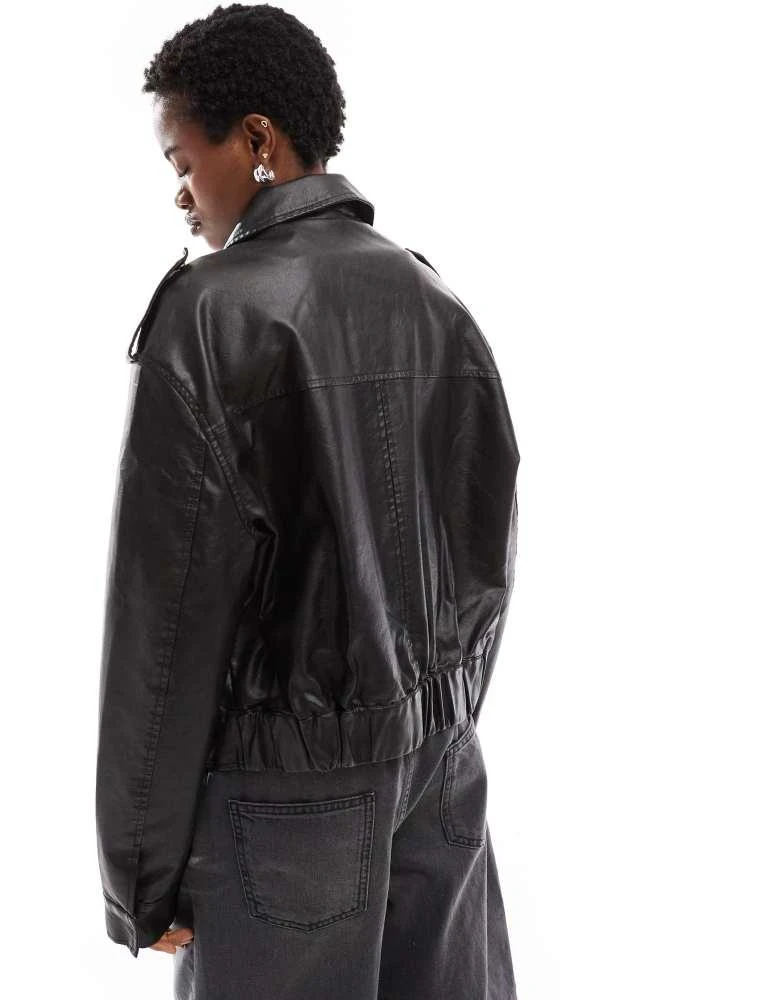 Lioness Lioness boxy leather look bomber jacket in black 3