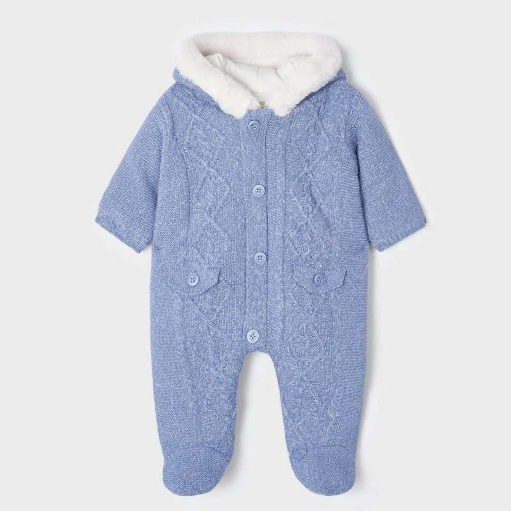 Mayoral Boys Baby Winter Knit Zipper Hoodie Jumpsuit In Blue Ice