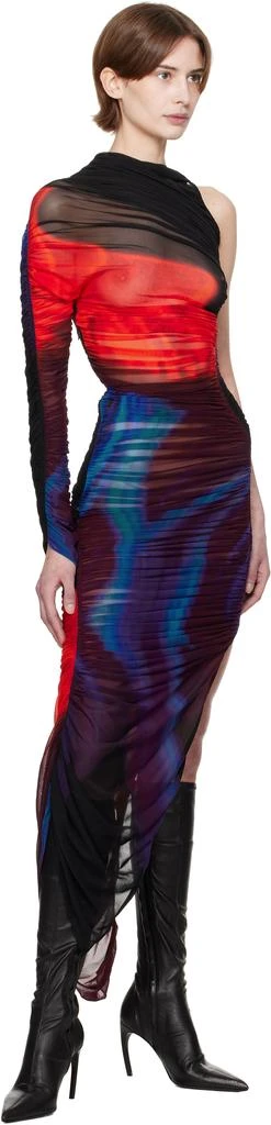 Mugler Multicolor Floral Print Pierced Ruched Midi Dress 4
