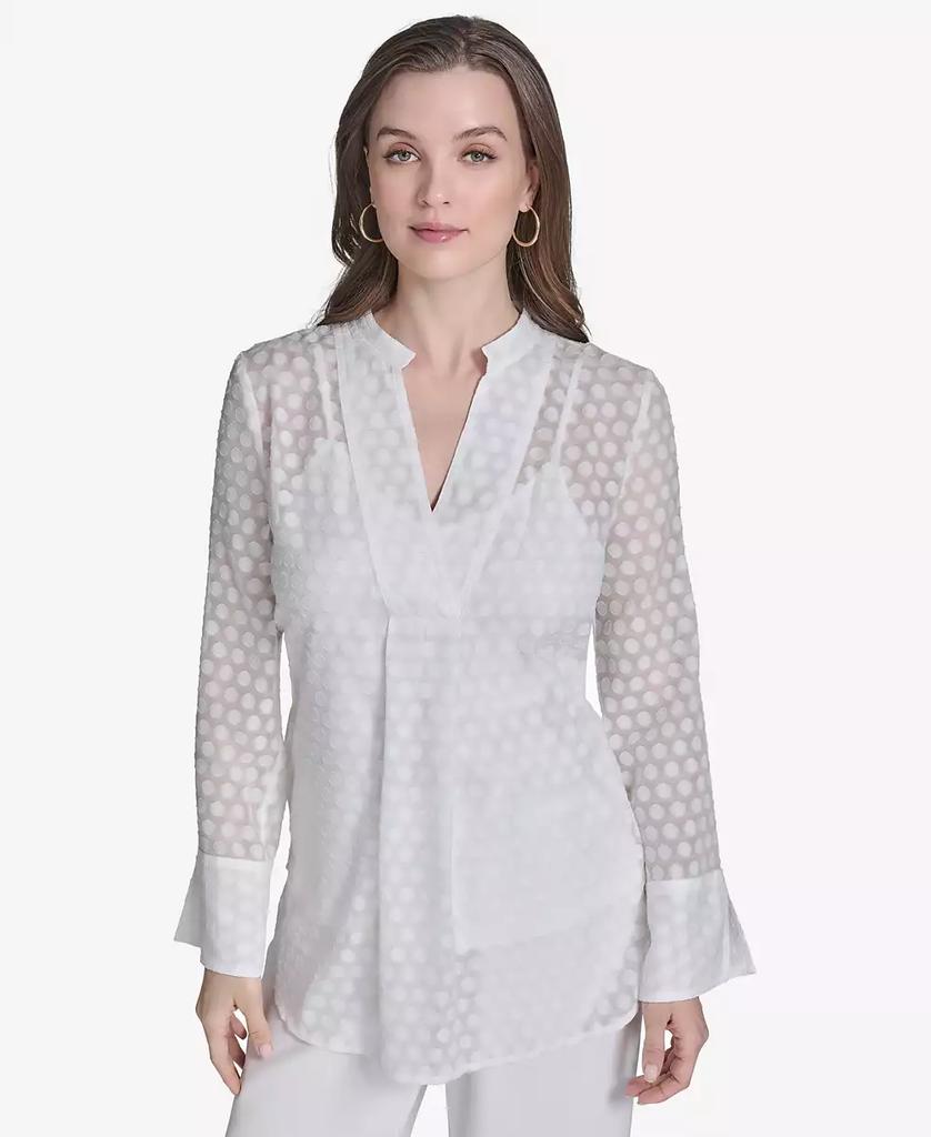 HALSTON Women's Dot Texture Long-Sleeve Blouse