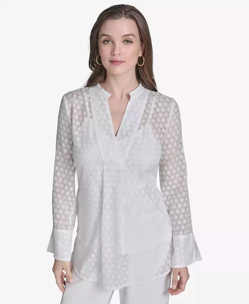 HALSTON Women's Dot Texture Long-Sleeve Blouse 1