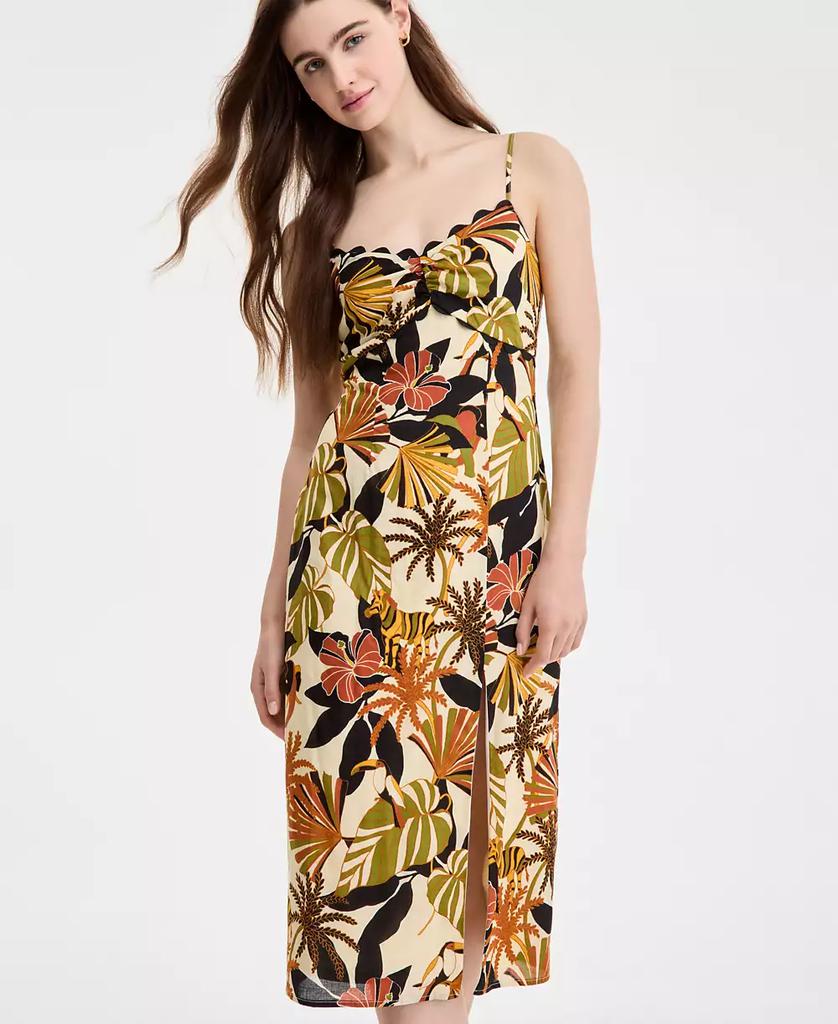 ROW A Juniors' Scalloped Printed Slip Midi Dress