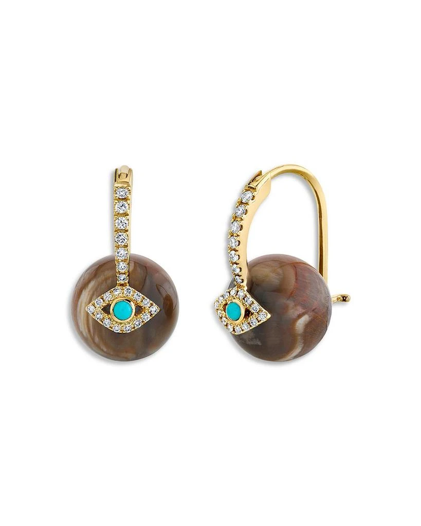 Sydney Evan 14K Yellow Gold Turquoise, Diamond
Petrified Wood Evil Eye Bead Earrings 1