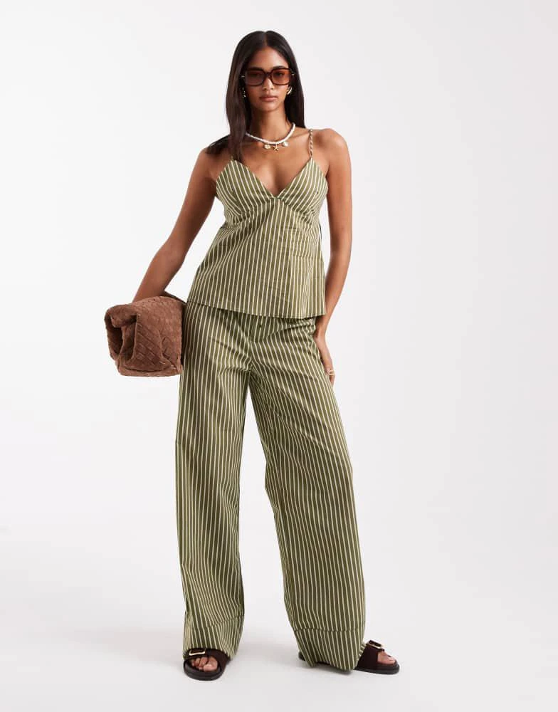 Pull&Bear Pull&Bear striped co-ord top in green 3