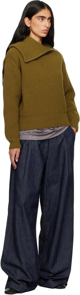 Dries Van Noten Khaki Zipped Wool Turtleneck 4