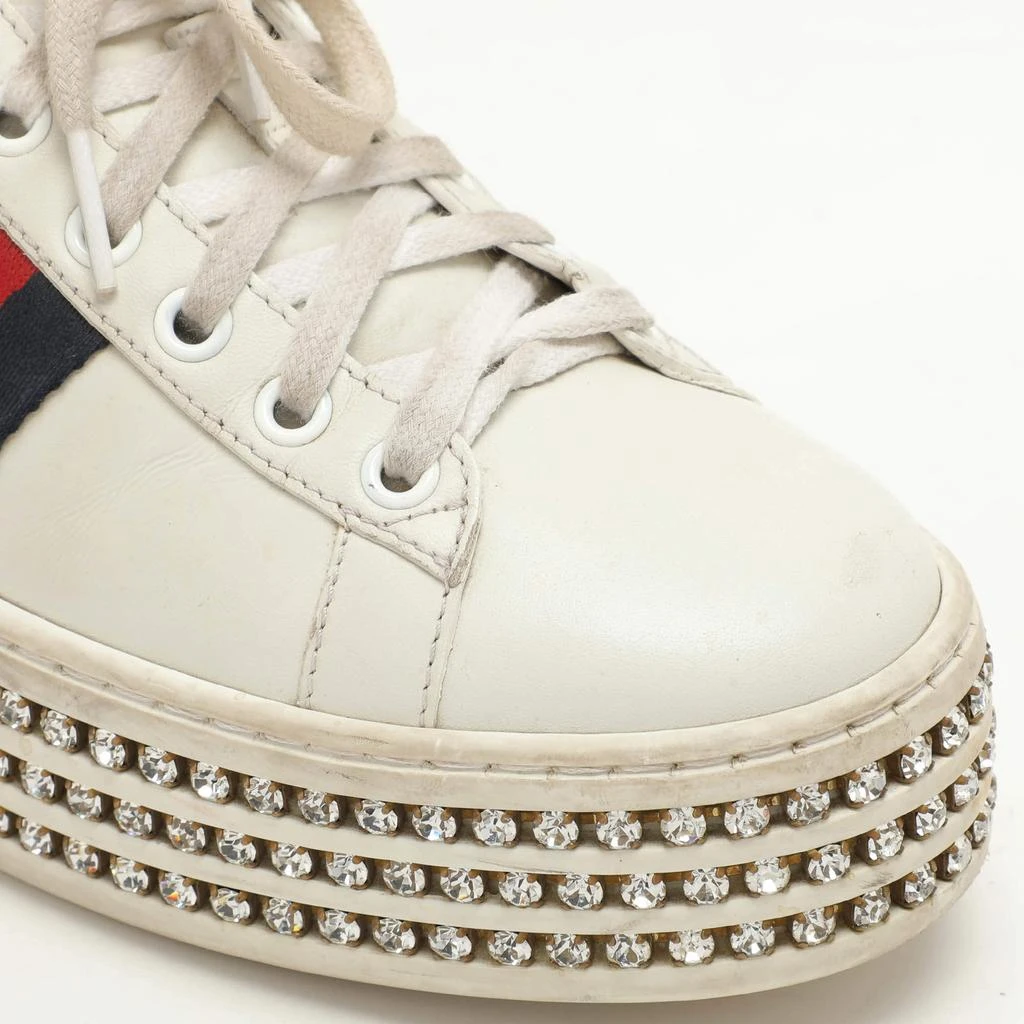 Gucci Gucci White Leather And Bee Web Detail New Ace Crystal Embellished Platform Sneakers Size 37 7