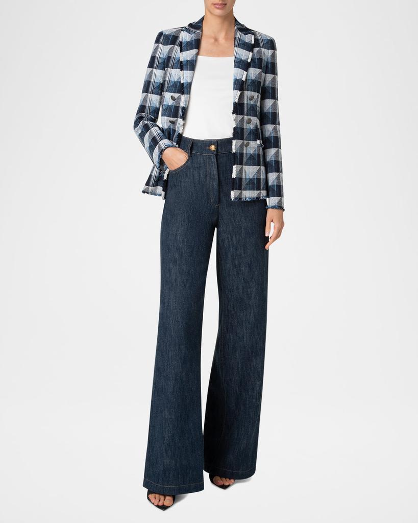 Akris Rhombus Jacquard Denim Blazer with Double Breast Illusion