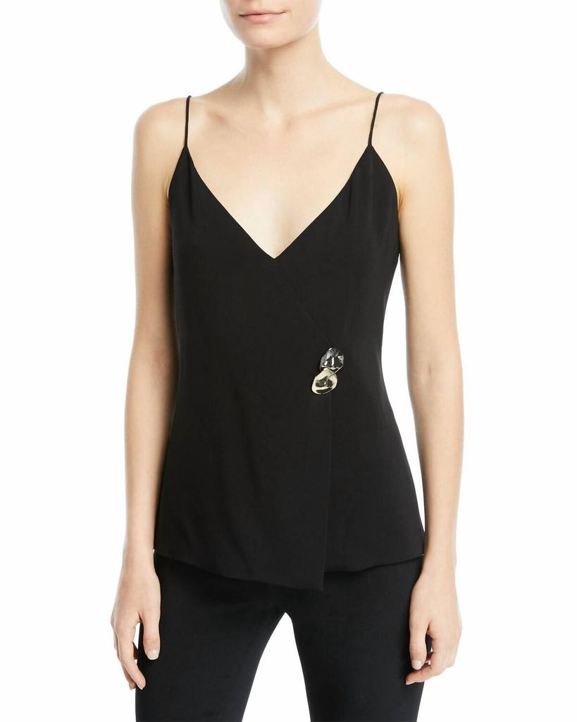 CUSHNIE Wrapover Tank Top In Black