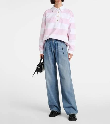 Ganni Striped cotton jersey polo sweater 2