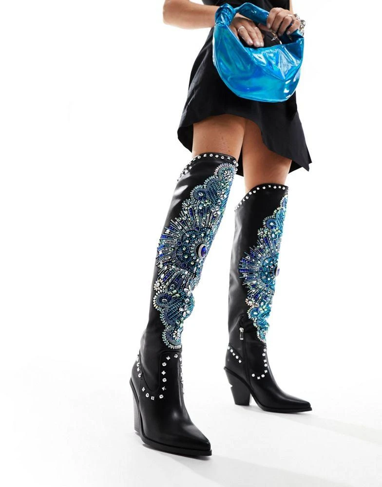 AZALEA WANG Azalea Wang Axelbeat embellished front western boot in black 1