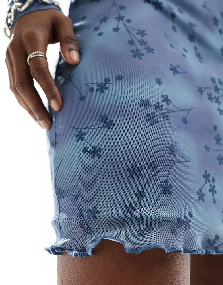 Daisy Street Daisy Street bow detail mini skirt in blue floral mesh co-ord 3