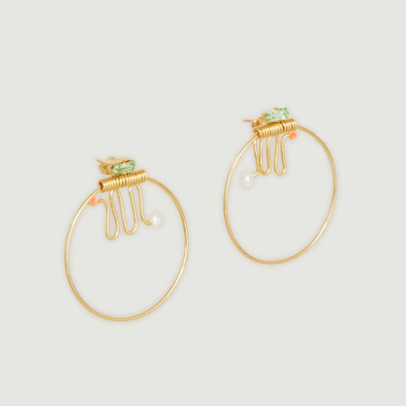 Judith Benita Ettore Totem brass hoop earrings gilded in 24K gold Vert d'eau JUDITH BENITA