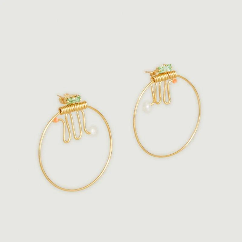 Judith Benita Ettore Totem brass hoop earrings gilded in 24K gold Vert d'eau JUDITH BENITA 1