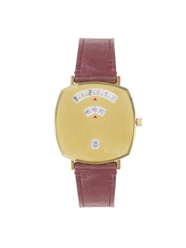 Gucci Grip Yellow Gold PVD & Calfskin Leather-Strap Watch/35MM