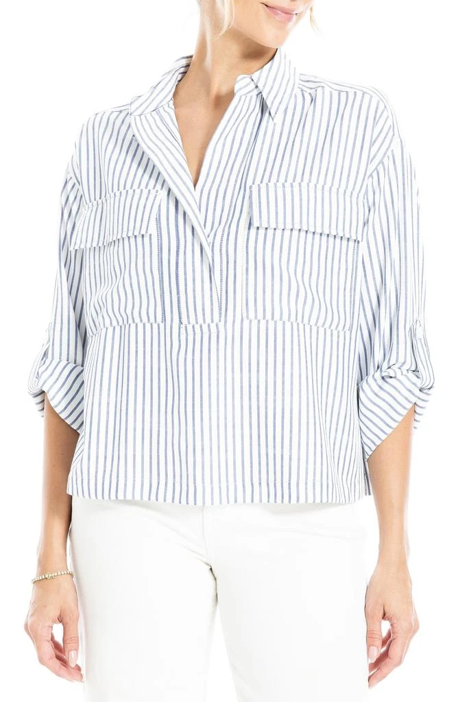 Max Studio Grid Print Roll Sleeve Popover Shirt 1