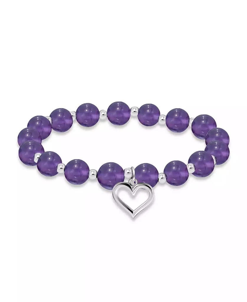Shop Silver-Plated Beaded Heart Charm Stretch Bracelet on Sale at - Main Image