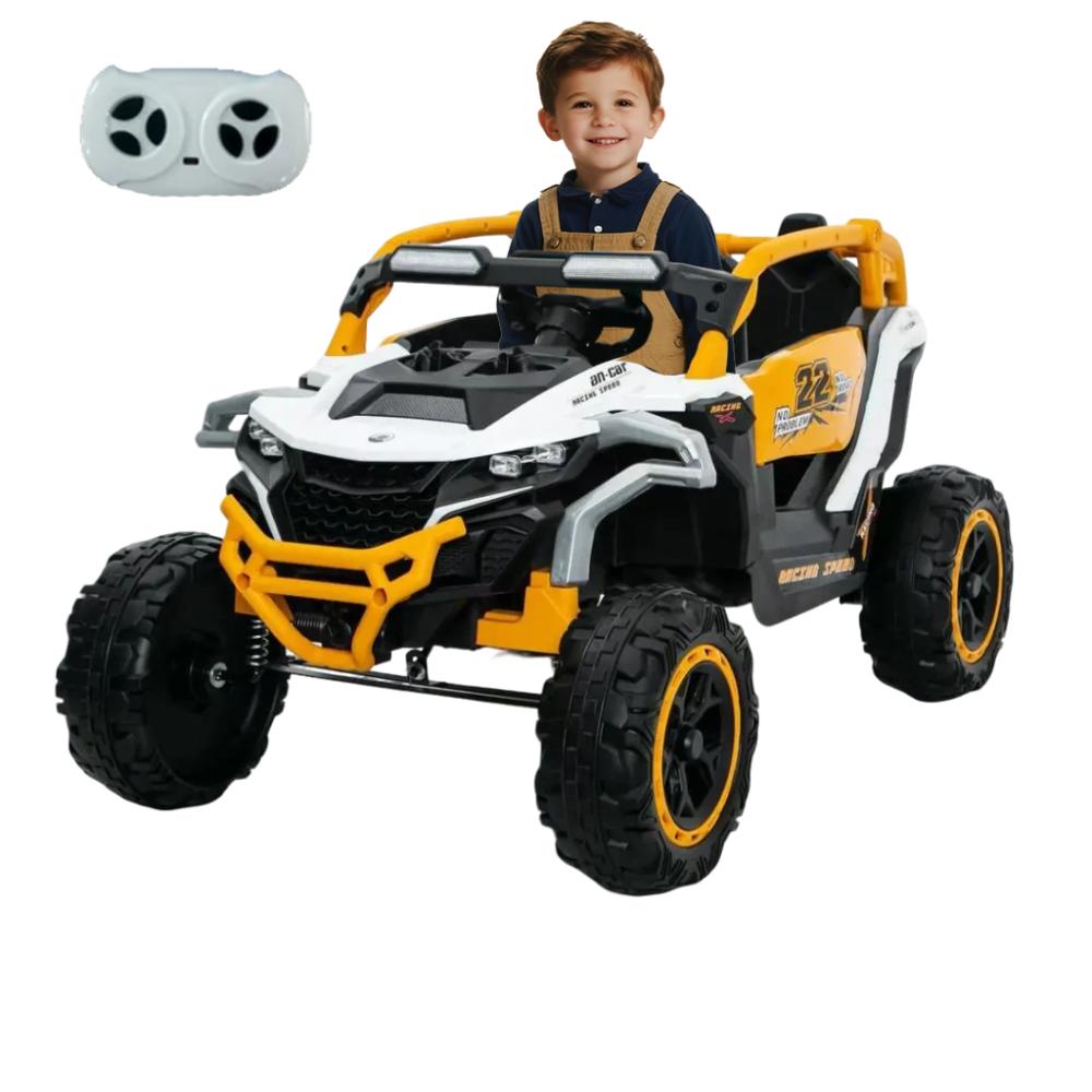 BreeBe Ride on Models Truck Car 12V Kids Electric Vehicles, Remote Control, Front & Rear Shock Suspension, 2 Seater UTV, Flashlights and a built-in music player, For Age 3-6 Years Old (White)