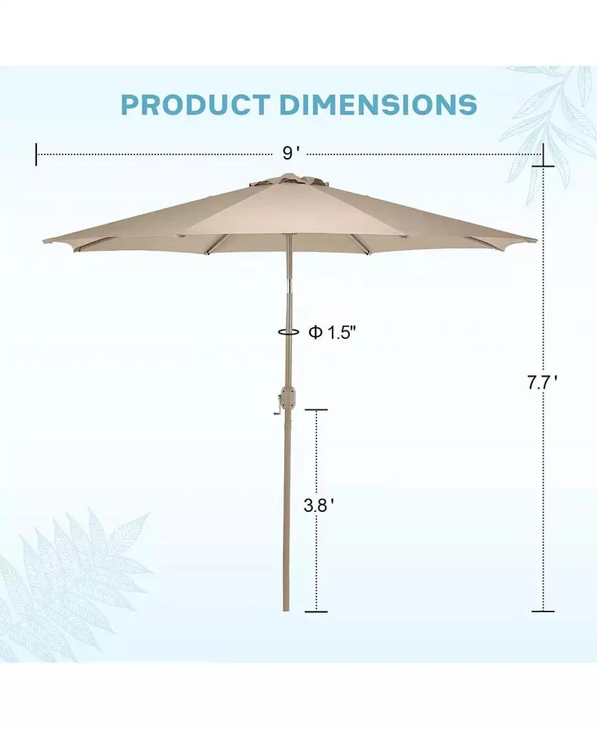 Aoodor 9FT Outdoor Patio Market Umbrella Aluminum Frame with Push Button Tilt Crank and 8 Steel Ribs, UV Protection Waterproof, for Garden Deck Backyard and Pool 4