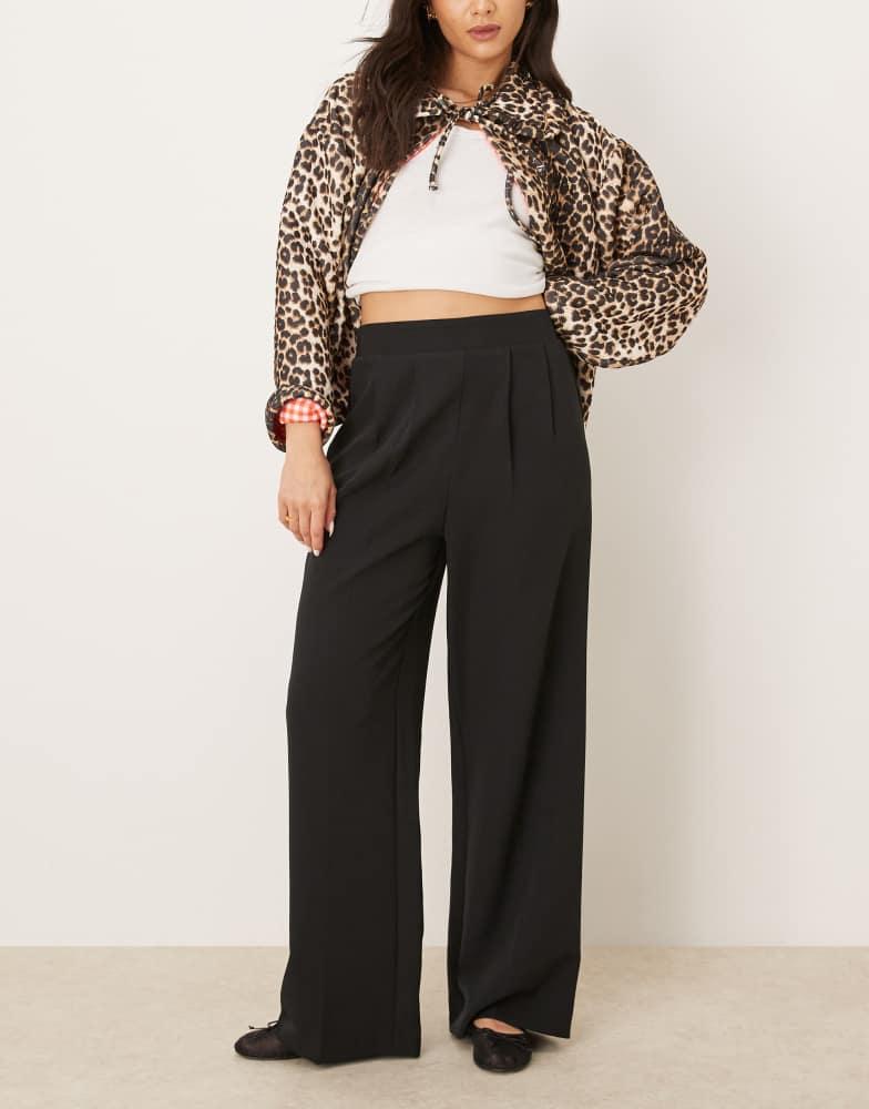 New Look New Look pull on wide leg trouser in black