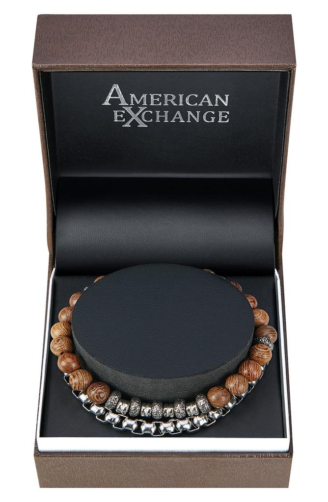 AMERICAN EXCHANGE Men's Set of 2 Beaded Stretch Bracelet & Box Chain Bracelet