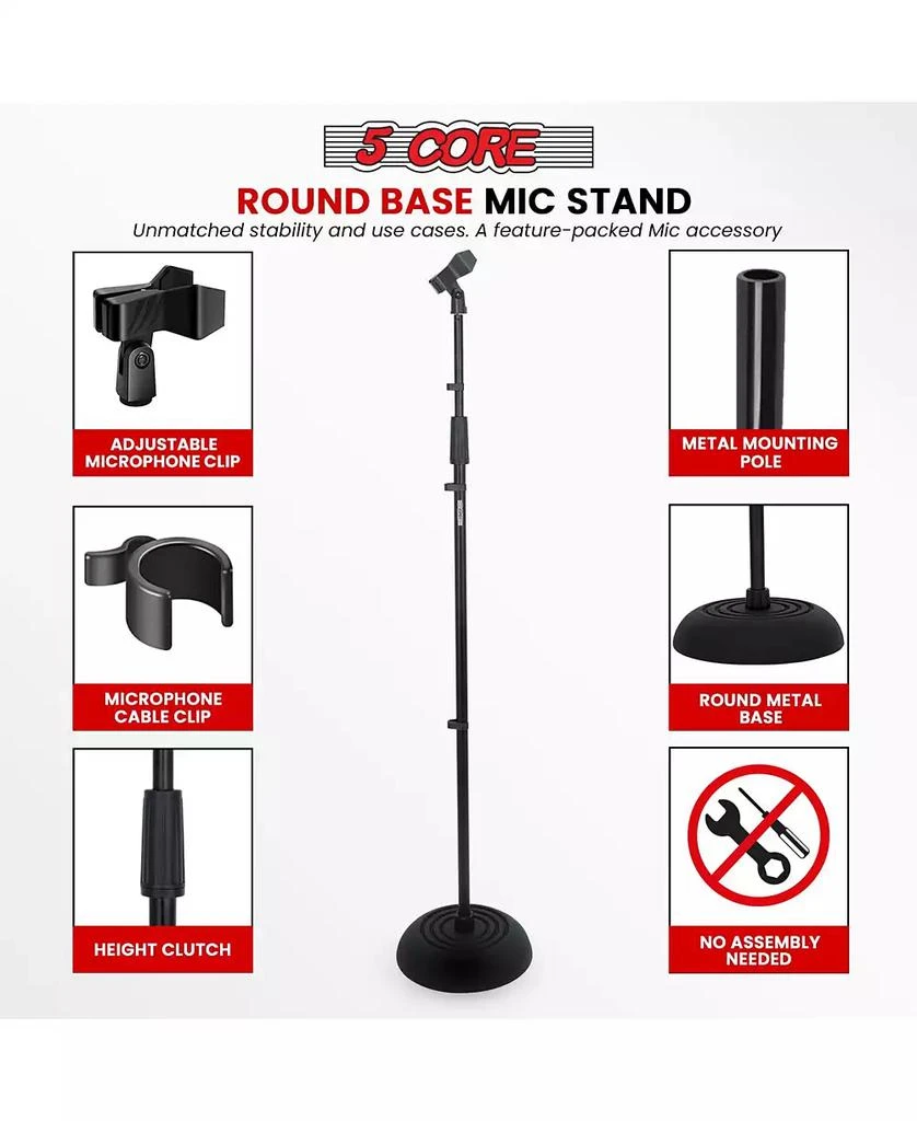 5 Core Microphone Stand Floor 4 Pcs Adjustable w Extending Telescoping Boom Arm 7
