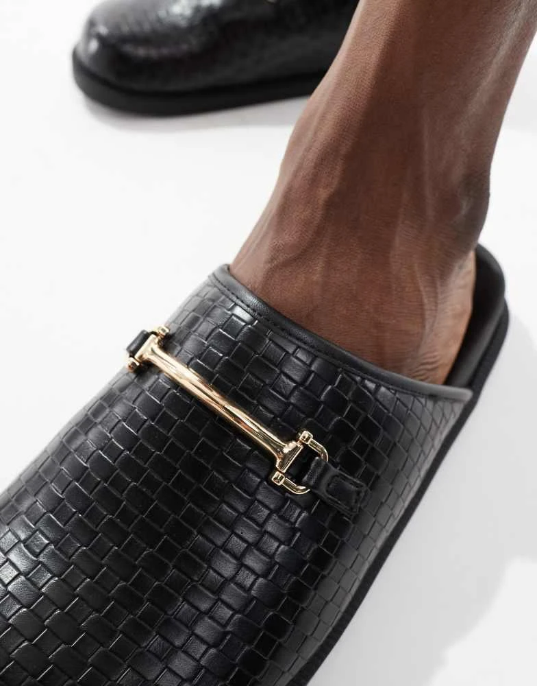 ASOS ASOS DESIGN weave mule in black with gold snaffle 4