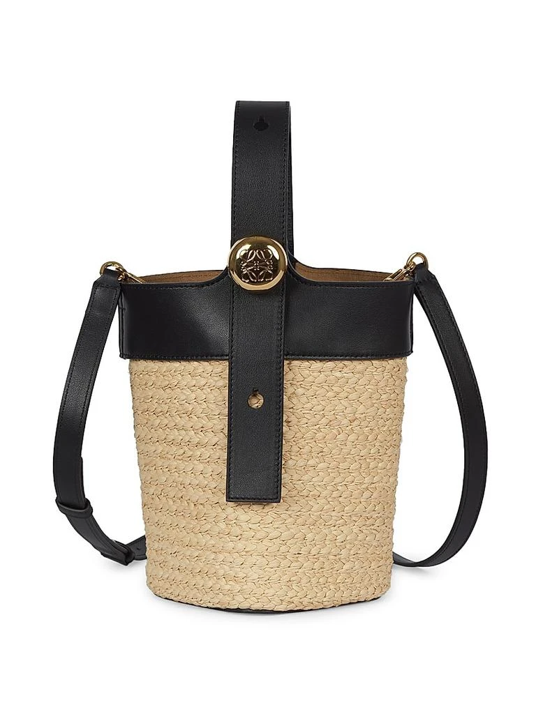Loewe Mini Pebble Raffia & Leather Bucket Bag 1