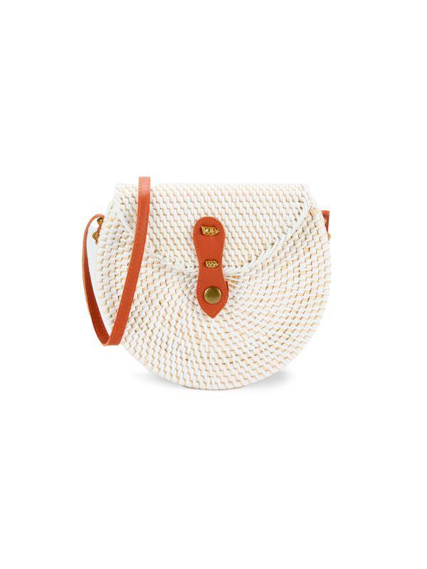 Collection 18 Woven Ratan Half Moon Crossbody Bag