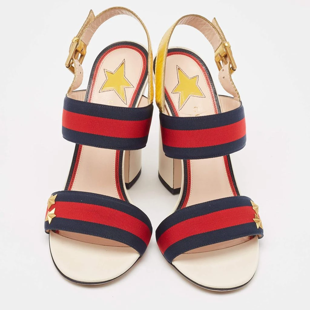 Gucci Gucci Gold Leather and Grosgrain Web Aline Sandals Size 38 3
