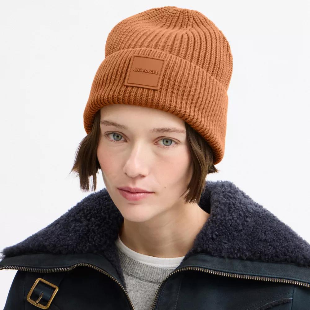 Coach Knit Beanie With Rubber Patch